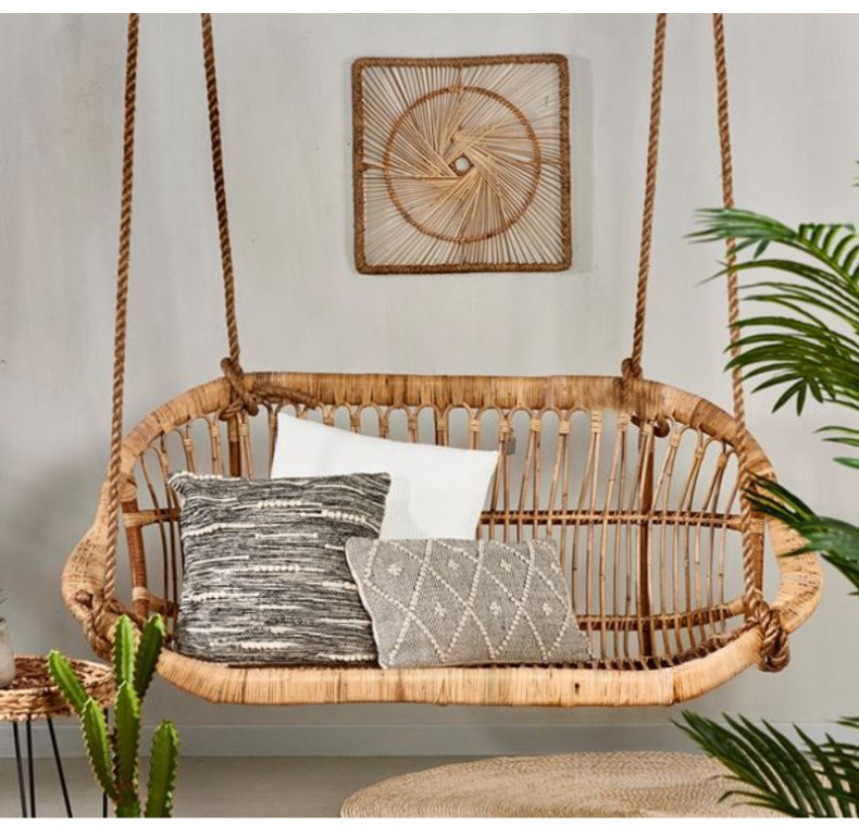 Handmade Nordic Style Rattan Double Swing Hanging Chair Modern Indoor Balcony Hanging Basket Chair for Outdoor Furniture