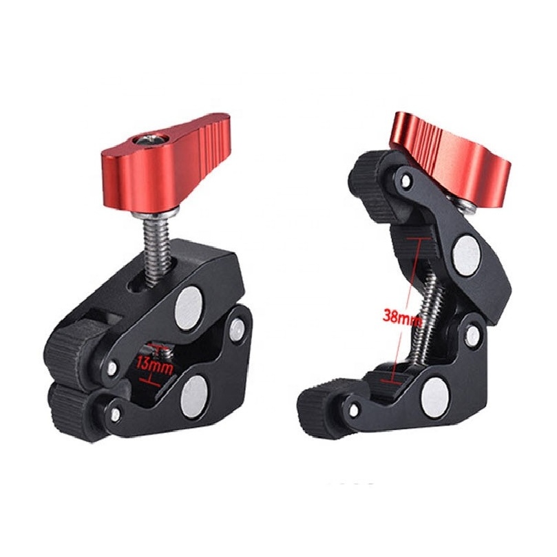 Takenoken Small Super Clamp Crab Jaw and CNC Double Ball Head Mini Articulating Magic Arm Adapter Kit for LED Light DSLR Camera