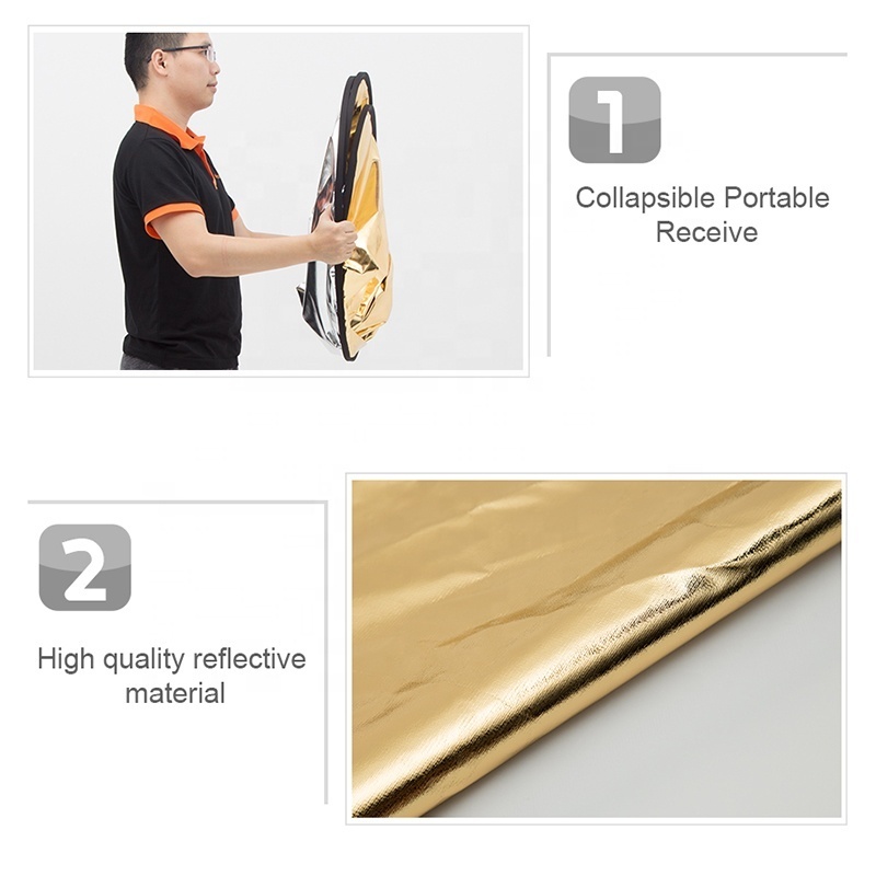 Photo Studio Accessories 2 in 1 Portable Collapsible Oval Light Reflector Board  90x120cm Gold Silver Photo Reflector with Bag