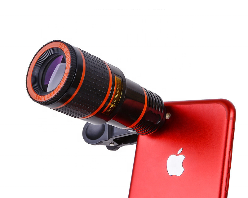 Mobile Phone Lens Kit 12X Smartphone Optical Telescope Lens Kit Universal Clip Optical Zoom Lens for iPhone Samsung Huawei