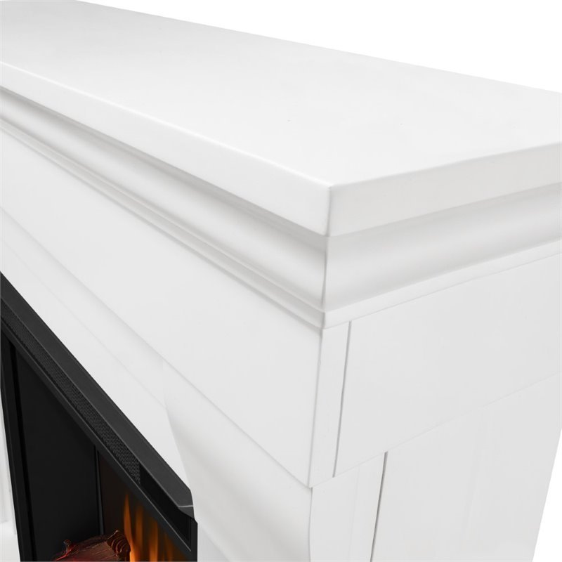 23'' White Wooden Mantel Electric Fireplace Stove Heater Classical Home Decor Remote Control Function Indoor Freestanding