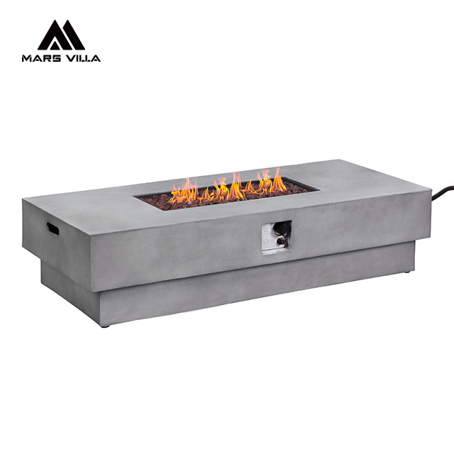 Outdoor Patio Set Reinforced Concrete Fire Pit Natural Gas Propane Rectangular Plinth Fire Table