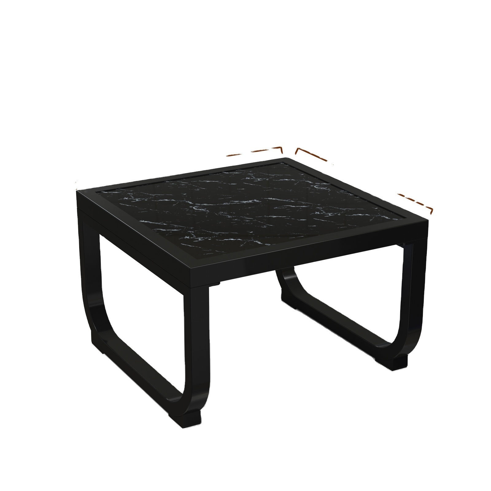 Small Outdoor Patio Table Square Tempered Glass Top Metal Side Table Coffee Bistro End Table