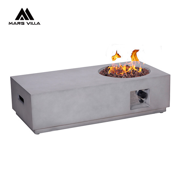 Outdoor Patio Set Reinforced Concrete Fire Pit Natural Gas Propane Rectangular Plinth Fire Table