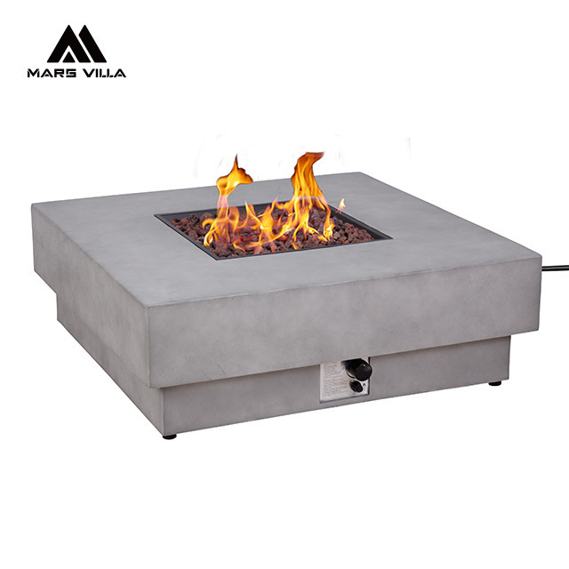 Outdoor Patio Set Reinforced Concrete Fire Pit Natural Gas Propane Rectangular Plinth Fire Table