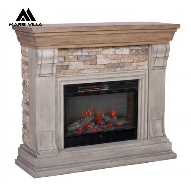 23'' White Wooden Mantel Electric Fireplace Stove Heater Classical Home Decor Remote Control Function Indoor Freestanding