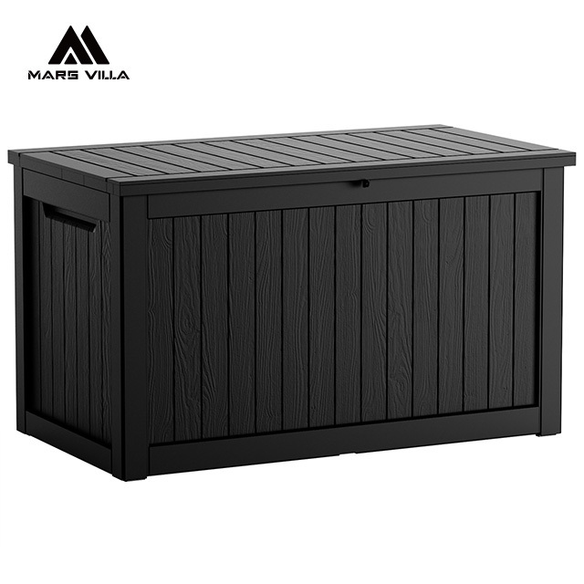 119 GAL black outdoor patio lockable large resin-resistant storage box with side handle