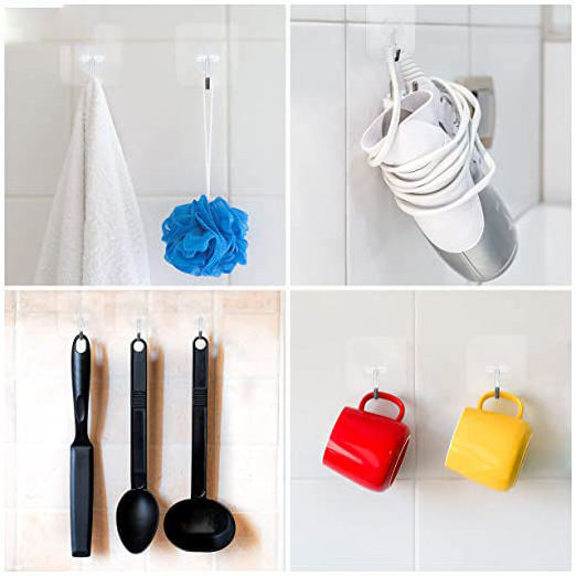 Bailida Adhesive Hooks Hanging Heavy Duty Wall Hooks Self Adhesive Sticky Waterproof Transparent Hooks For Keys Bathroom