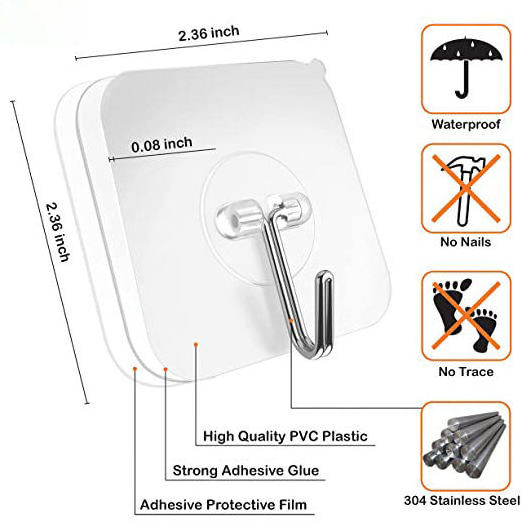 Bailida Adhesive Hooks Hanging Heavy Duty Wall Hooks Self Adhesive Sticky Waterproof Transparent Hooks For Keys Bathroom