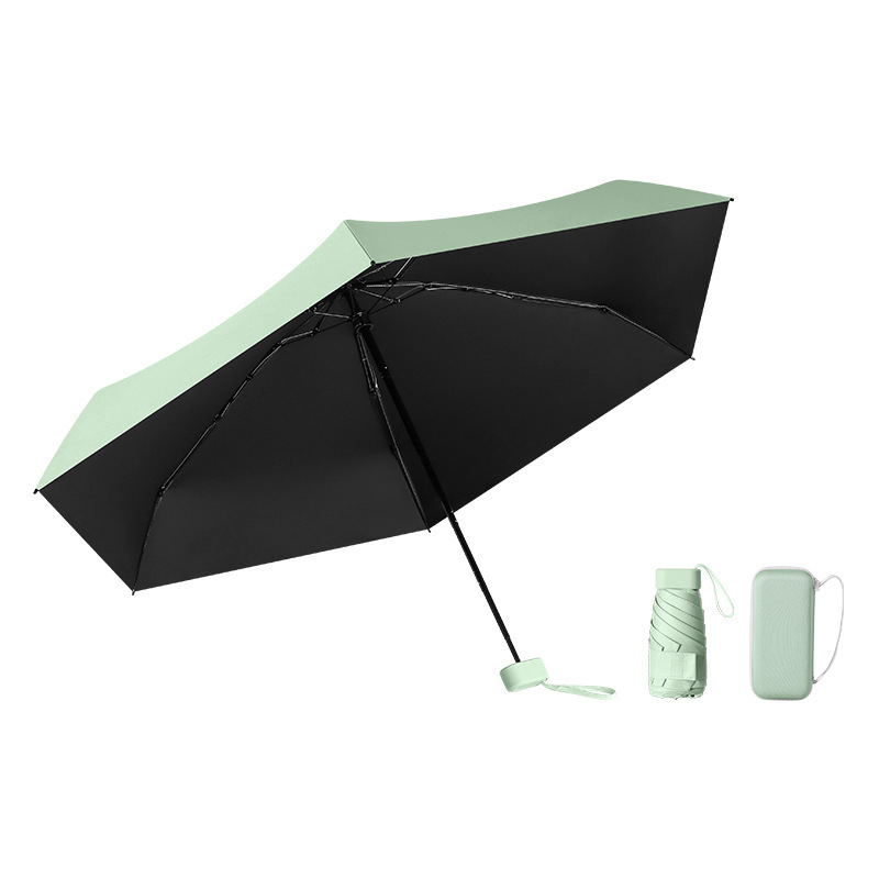 Girls UV production Sunscreen Umbrellas Carry bag Portable 6 Fold Umbrella With Strap Mini Capsule Pocket Umbrella