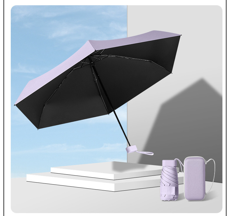 Girls UV production Sunscreen Umbrellas Carry bag Portable 6 Fold Umbrella With Strap Mini Capsule Pocket Umbrella