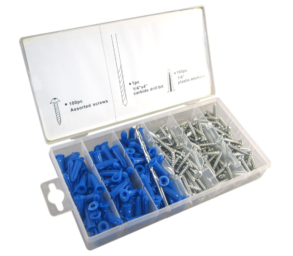 201PC Blue Nylon Drywall Screw Anchor Kits Within a Carbide drill bit