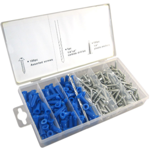 201PC Blue Nylon Drywall Screw Anchor Kits Within a Carbide drill bit