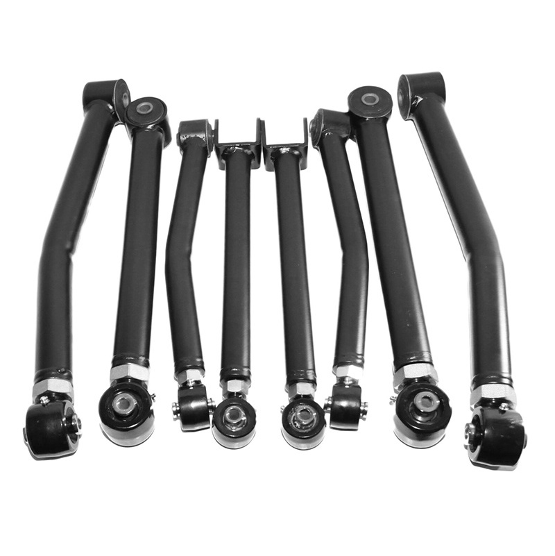 8Pcs Black F+R Upper+Lower Adj. Control Arm for 2007-2018 Jeep Wrangler Unlimited 4WD/2WD