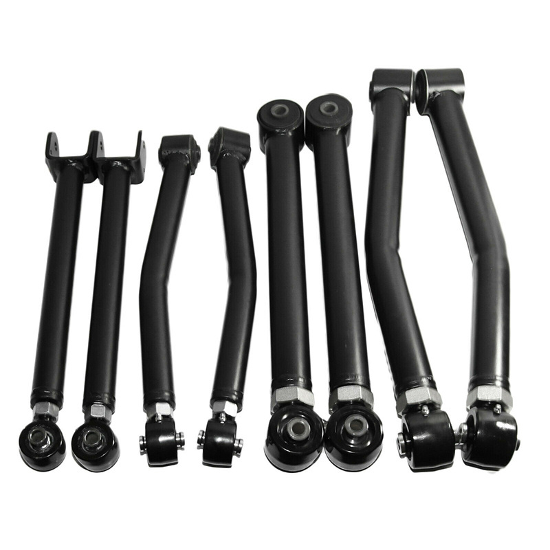 8Pcs Black F+R Upper+Lower Adj. Control Arm for 2007-2018 Jeep Wrangler Unlimited 4WD/2WD