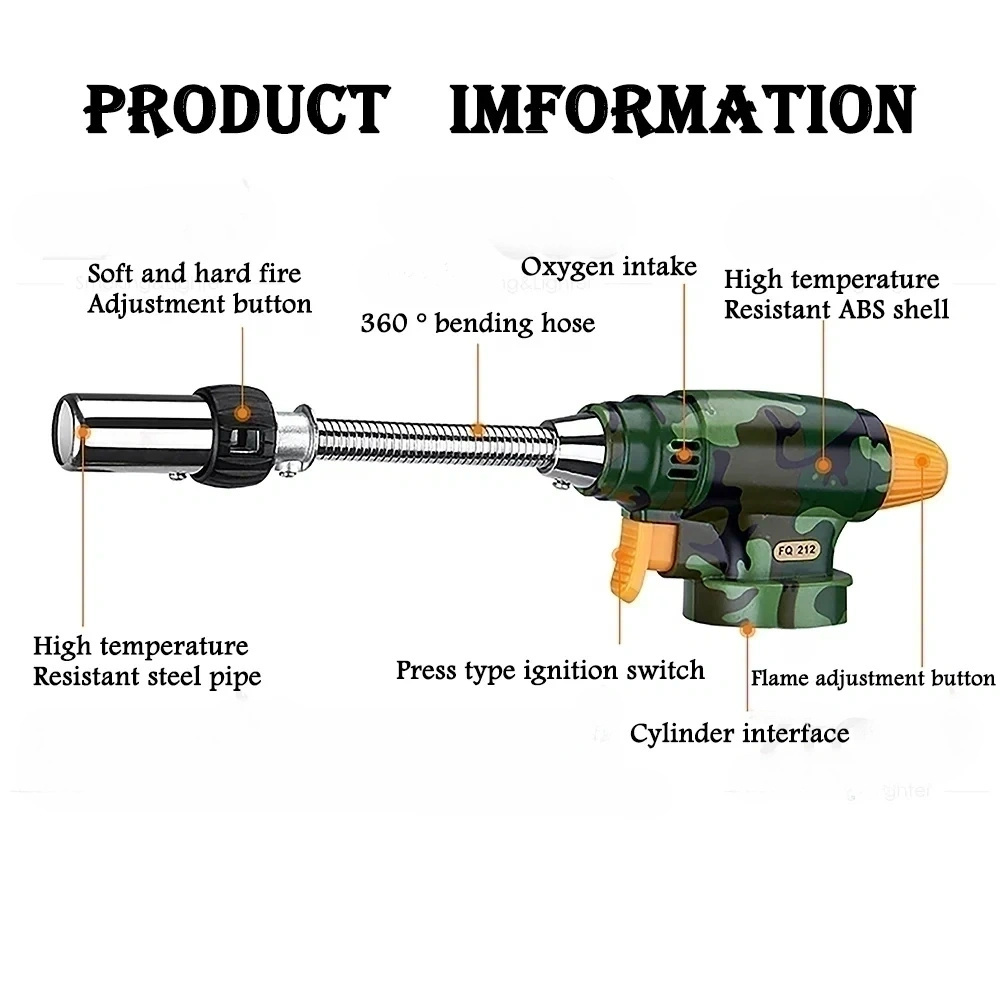 Portable Metal Flame Gun BBQ Heating Ignition Butane Camping Welding Gas Torch