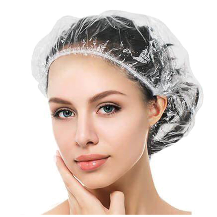 Pe Clear Logo Salon Waterproof Plastic Hotel Custom Bath Hair Disposable Shower Cap