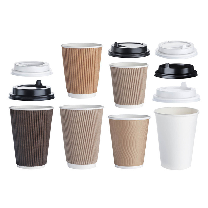 8/12/16 oz eco friendly disposable white/brown paper coffee cup hot/cold single/double/ripple wall craft paper cups with lid