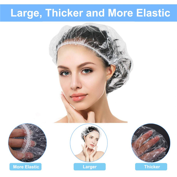 Pe Clear Logo Salon Waterproof Plastic Hotel Custom Bath Hair Disposable Shower Cap