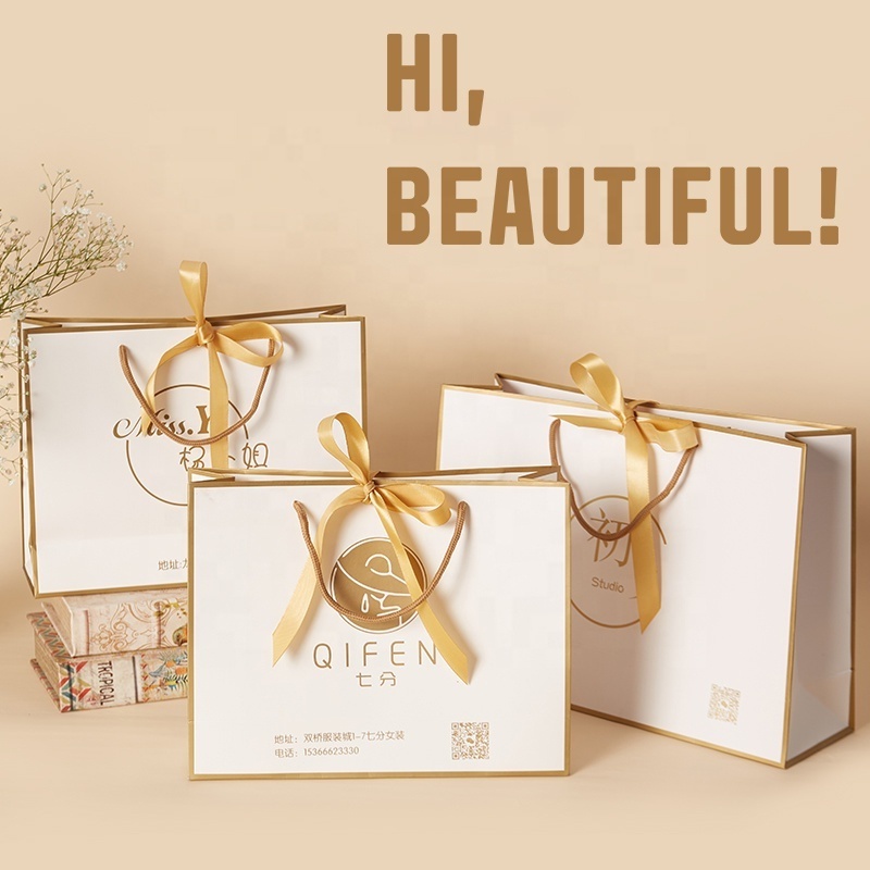 Wholesale Luxury Custom Printed Kraft Handle Paper Bag Recyclable Retail Packaging Clothing Shoes Fur Gifts Brand Logo Carton