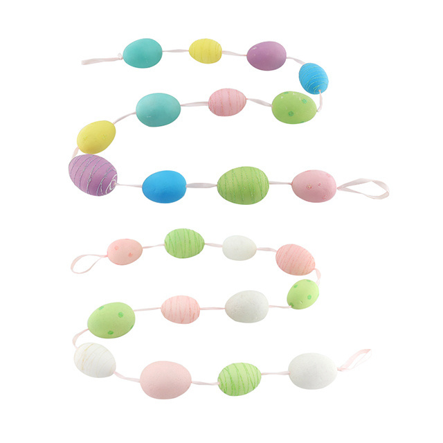 Factory Price Easter Ornament Toy Hanging Plastic Foam Striped Eggs Colorful Glitter Garland  Egg Skewer Children's Party Props