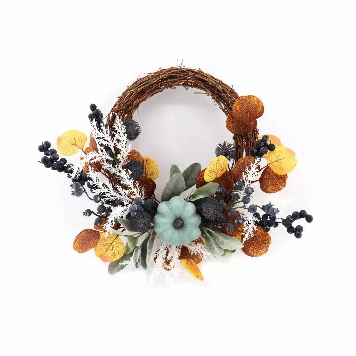 Best Fall Pumpkin Wreath With Berries Blueberry Wreath For Thanksgiving Halloween Festival Front Door Window Wall Decor