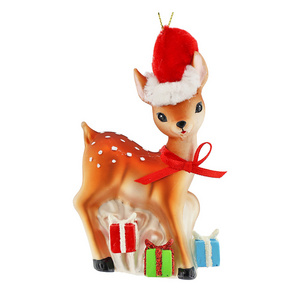 Cheap Glass Deer Figurines With A Red Santa Hat For Wall Hanging Christmas Tree Ornament Decoration