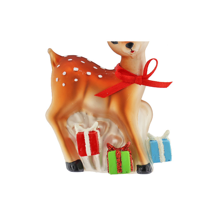 Cheap Glass Deer Figurines With A Red Santa Hat For Wall Hanging Christmas Tree Ornament Decoration