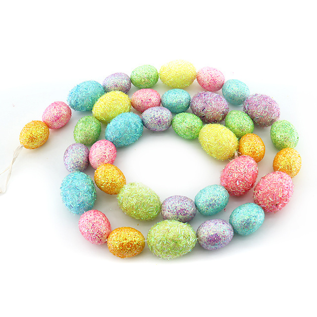 Easter Ornament Toy Hanging Plastic Foam Striped Eggs Garland  Egg Skewer Colorful Glitter Children's Party Props Festive Decor