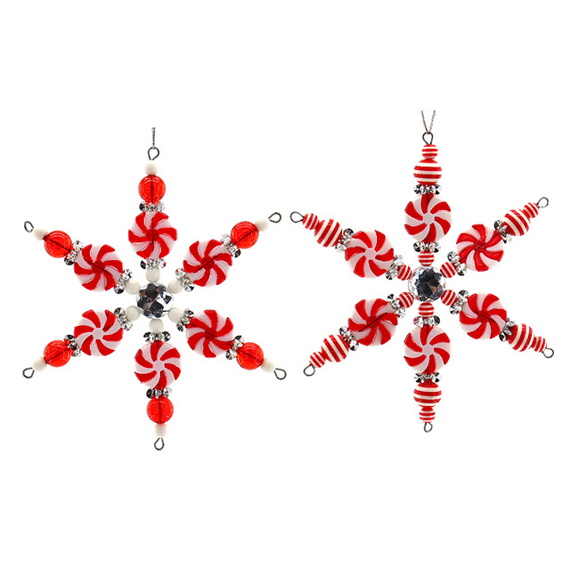 Red White Candy Snowflake Hanging Garland Christmas Winter Party Decoration Elegant Christmas Hanging Snowflake Decorations