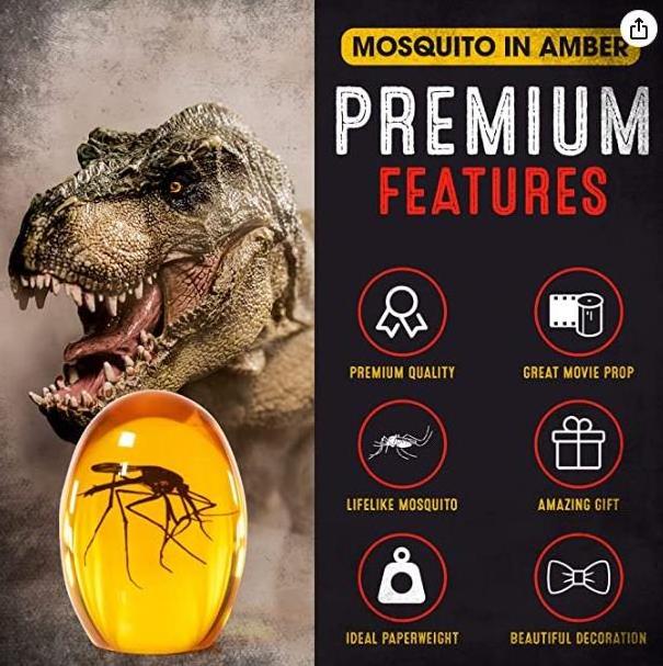 custom resin crystal specimen embedded 3D mosquito paperweight from Jurassic park