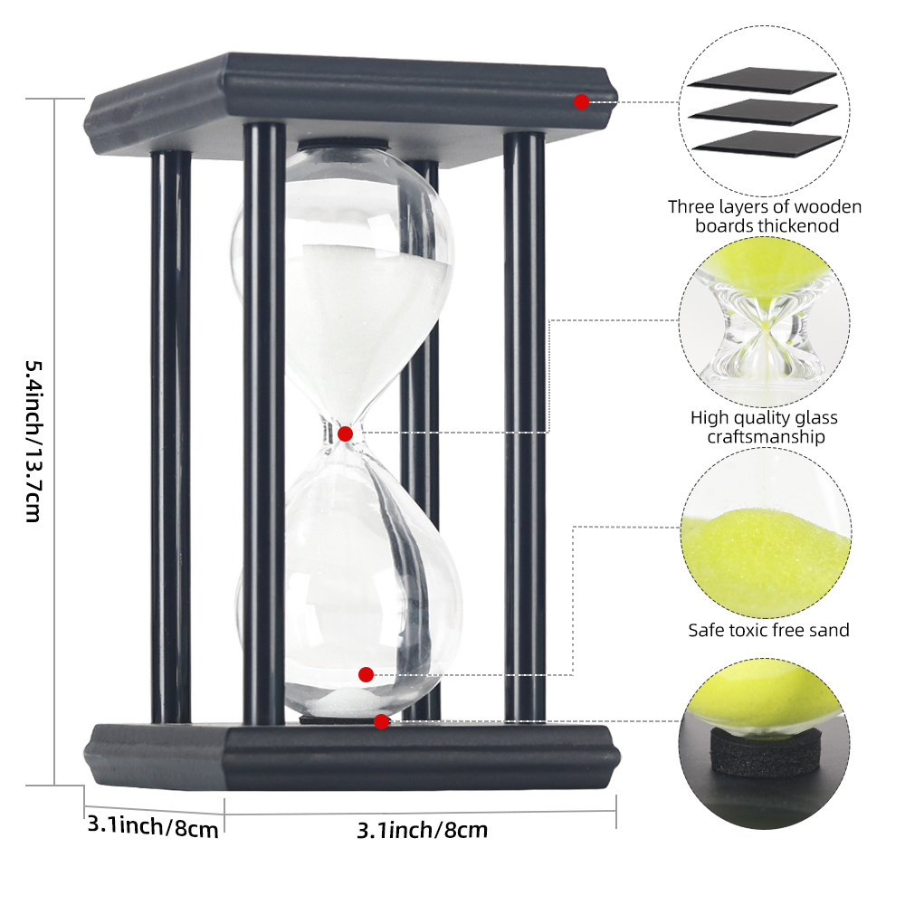 Custom White/ Black Wood Frame 5/10/15/20/30 Minute Hourglass Sand Clock Timer For Cooking/Office/Restaurant