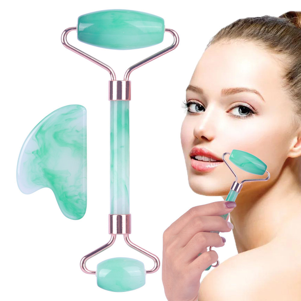 Factory Wholesale Custom Logo Anti Aging Beauty Facial roller quartz Massage Gua Sha Stone Jade Roller Set