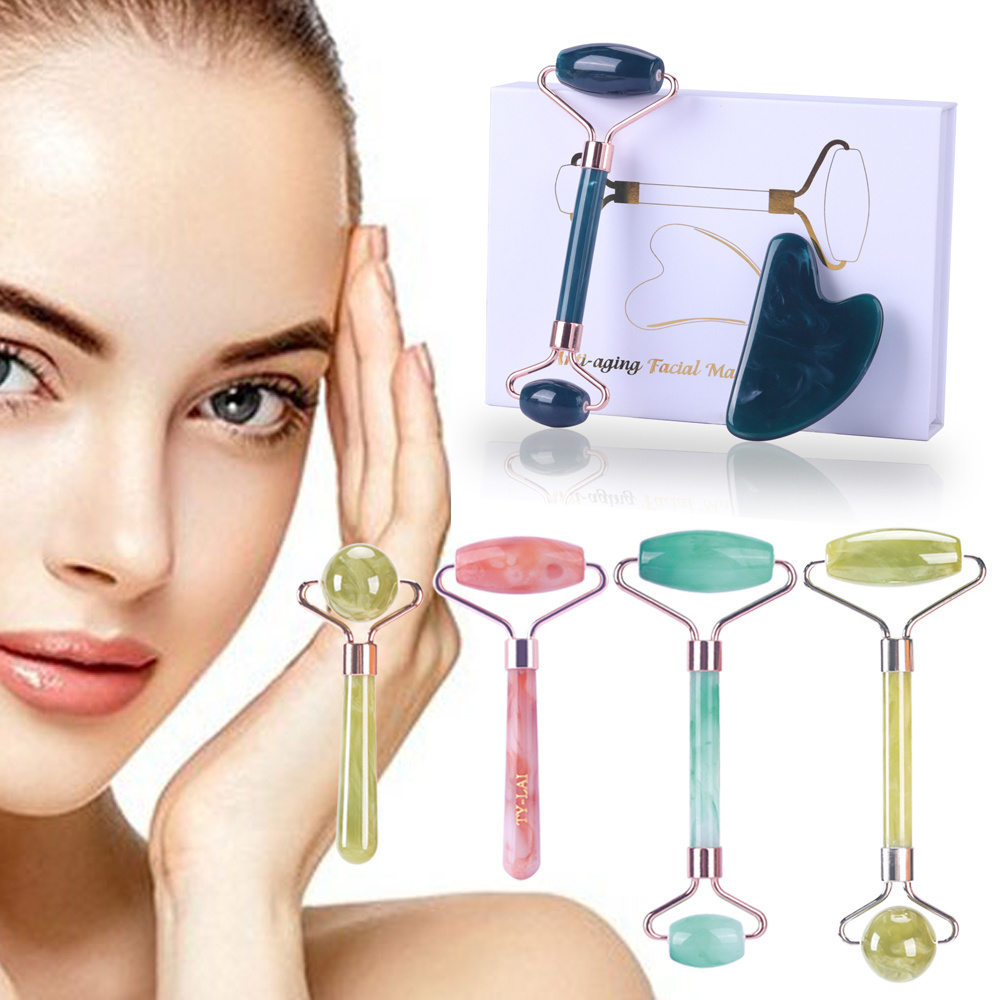 white jade roller and gua sha set only rose quartz facial massage natural jade roller