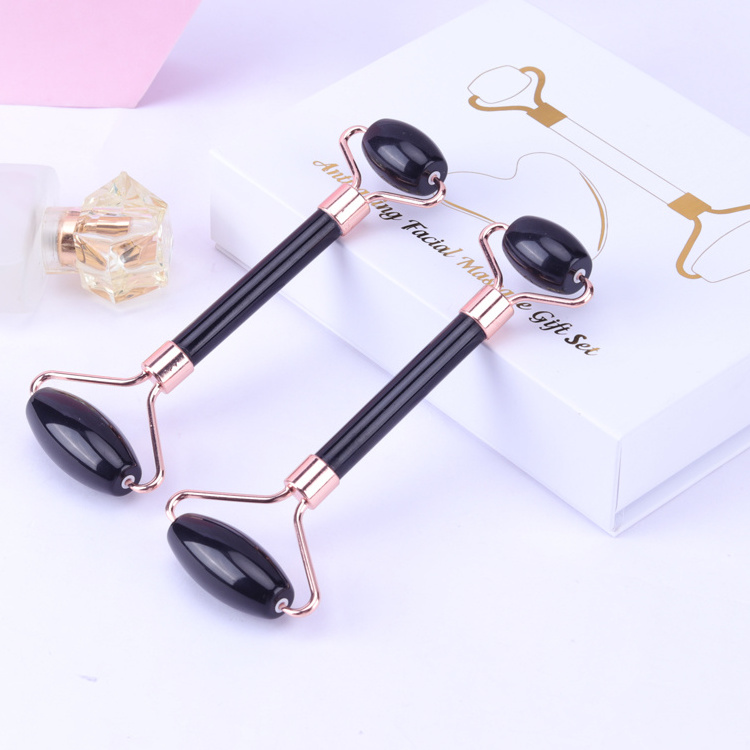 custom natural rose quartaz white jade eye face beauty roller and gua sha tools set packaging