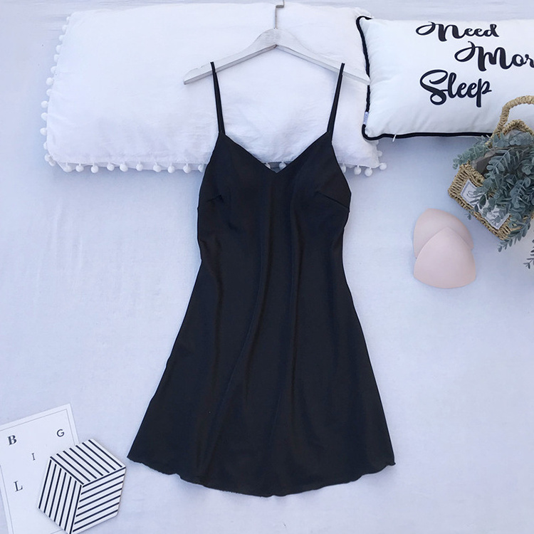 American woman fancy short hot sexy black nightwear nighty