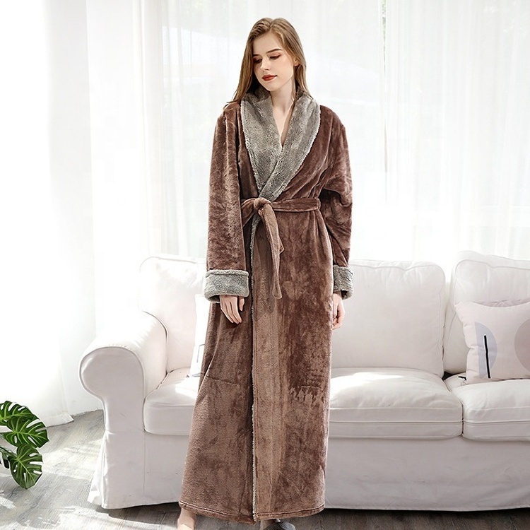 Ladies coral flannel fleece wholesale bathrobe kimono robe in grey