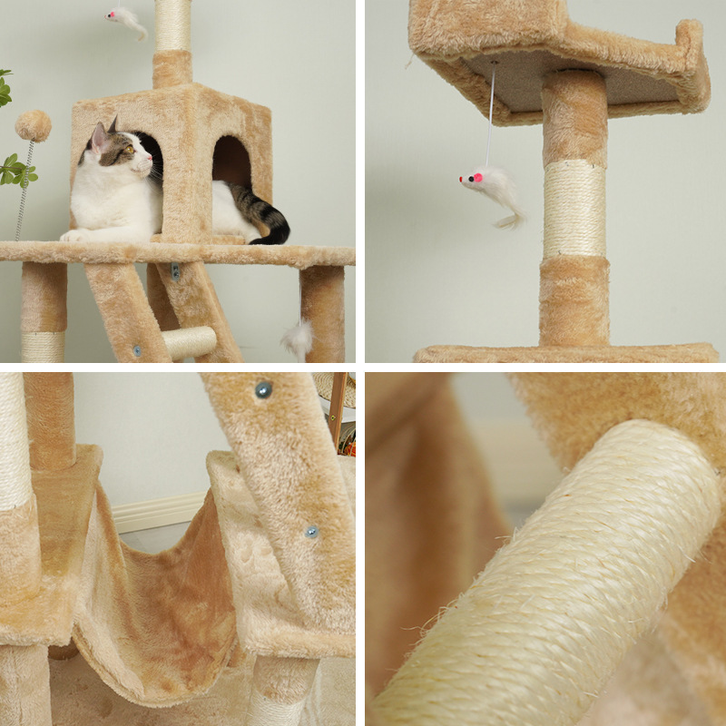 Playing Large Cat Climb Tree House with Hammock for Cats