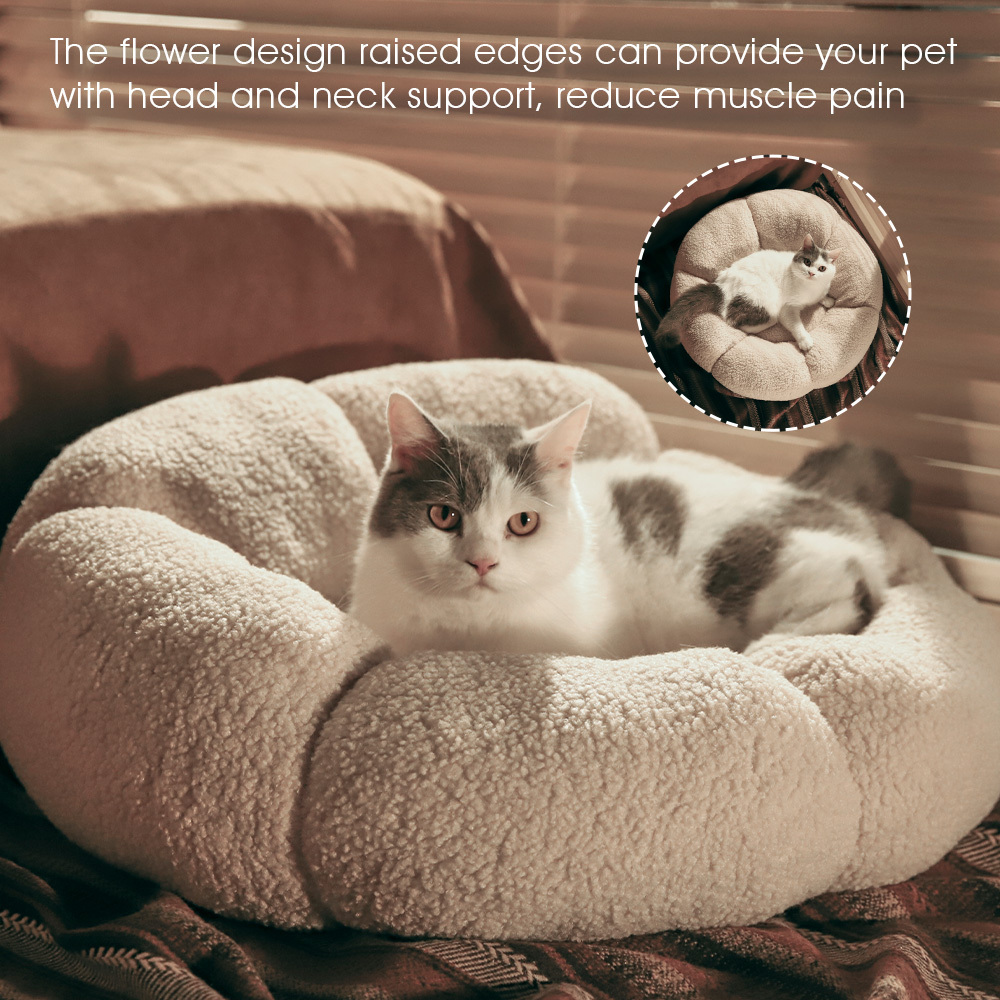 Natural High Quality Flower Boucle Fabric Couch Pet Cat Bed