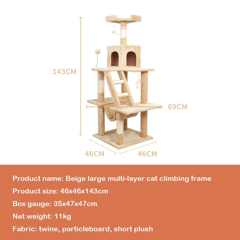 Playing Large Cat Climb Tree House with Hammock for Cats