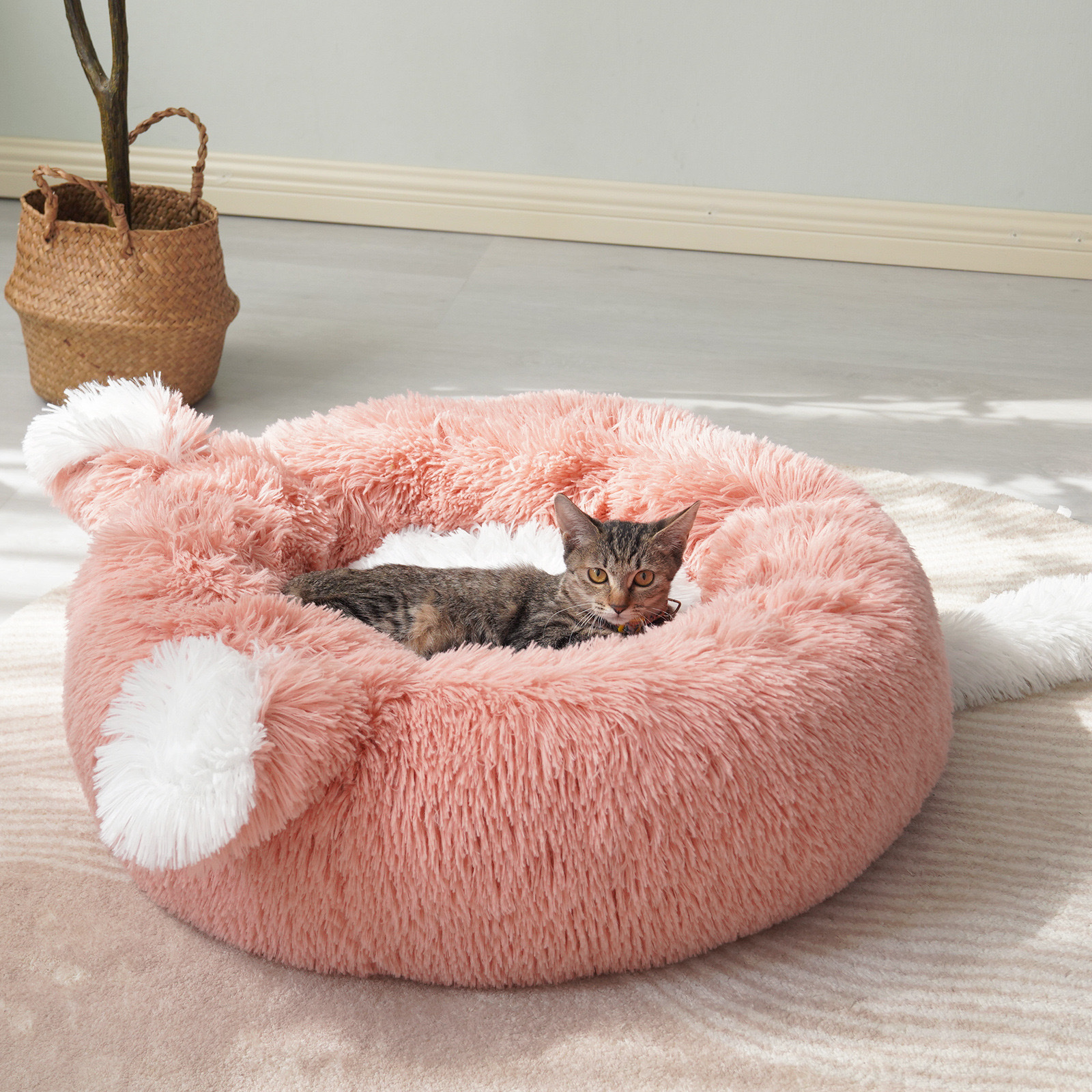 Luxury Long Plush Cat Self Warming Giant Cat Shaped Bed