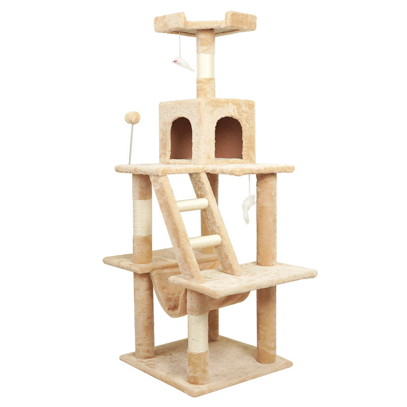 Playing Large Cat Climb Tree House with Hammock for Cats