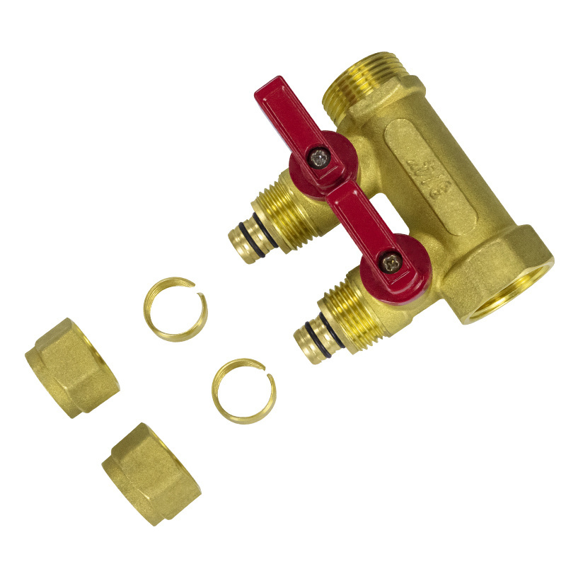 TMOK Plumbing Heating System Copper Brass Pex Pipe 2 Way Water Manifold with Valve