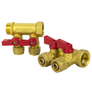 TMOK Plumbing Heating System Copper Brass Pex Pipe 2 Way Water Manifold with Valve