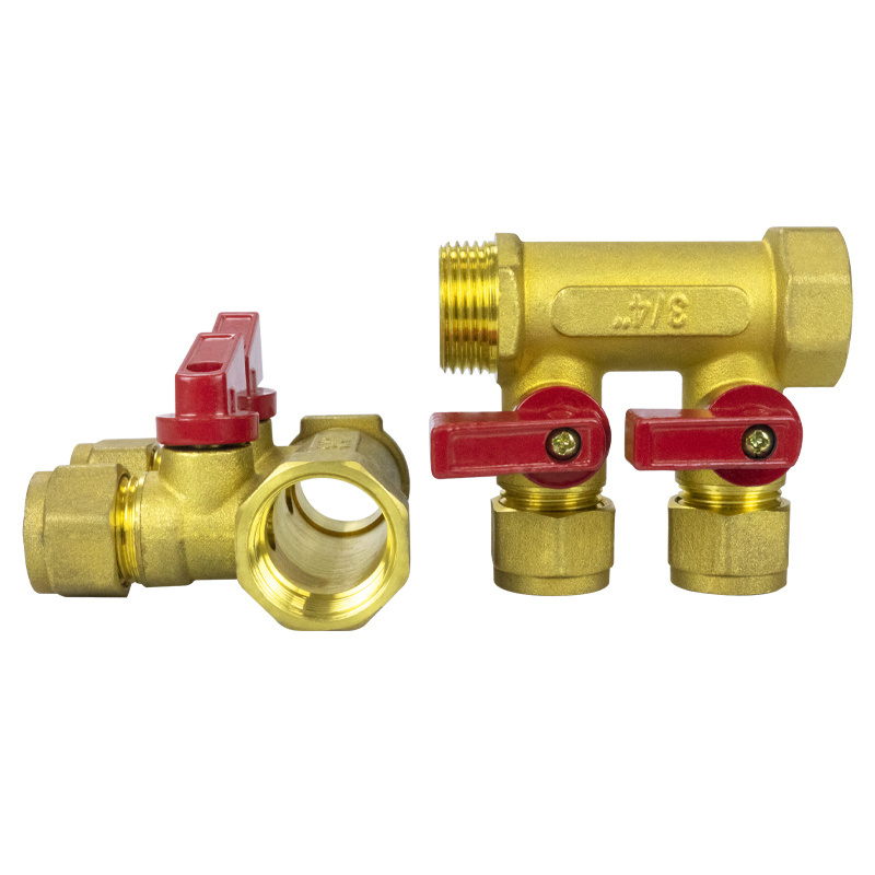 TMOK Plumbing Heating System Copper Brass Pex Pipe 2 Way Water Manifold with Valve