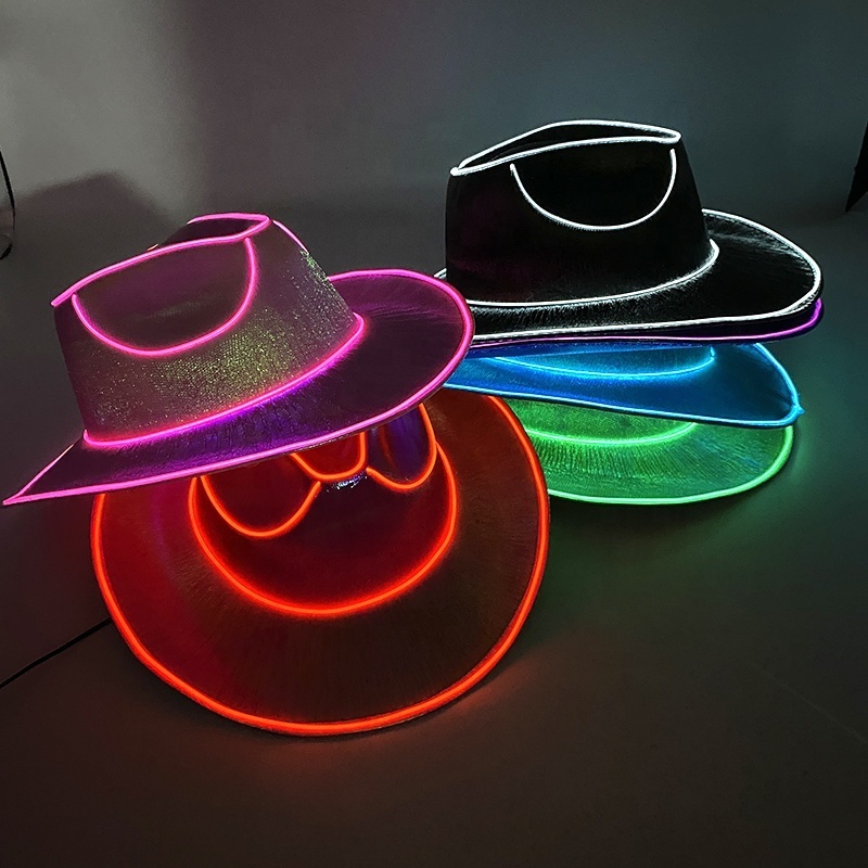 Halloween Christmas EL Wire Light Up Sequin Jazz Hat Adult Neon LED Luminous Festival Party Dress Up Cap