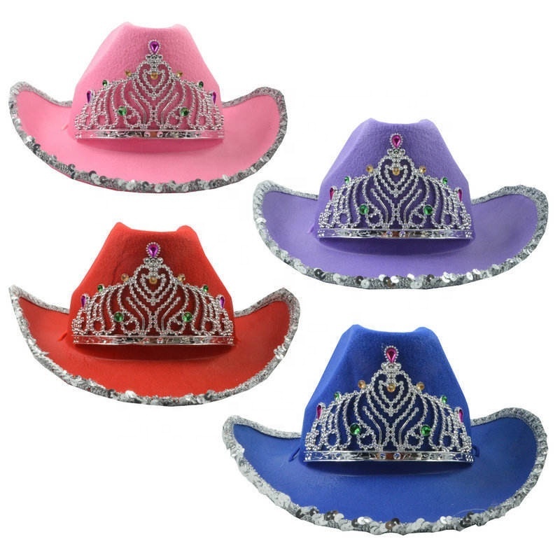 Cheap Party Hat Big Crown Decorated Hard Cowboy Fedora Festival Hats & Party Caps