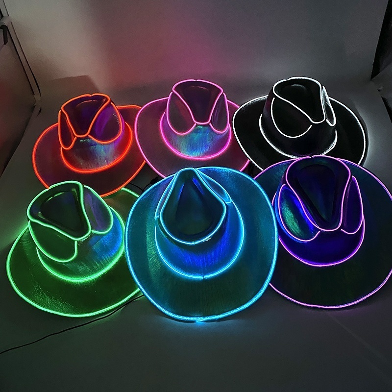 Halloween Christmas EL Wire Light Up Sequin Jazz Hat Adult Neon LED Luminous Festival Party Dress Up Cap