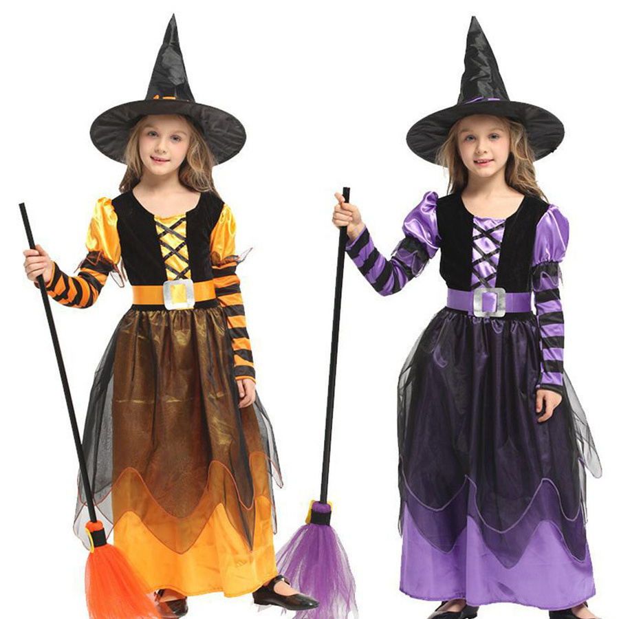 Hot selling children's role-playing devil costumes for children's Halloween black witch cloaks and hats