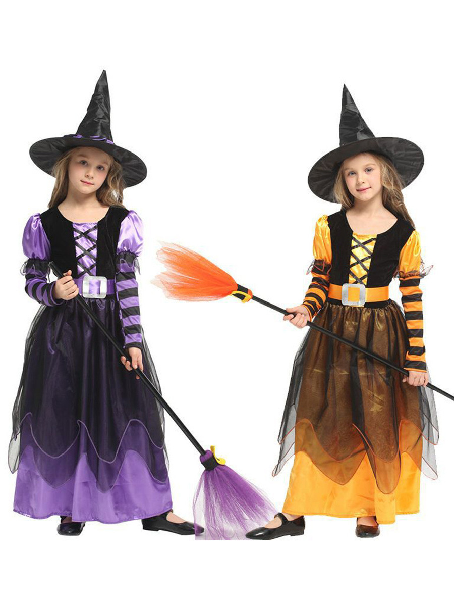 Hot selling children's role-playing devil costumes for children's Halloween black witch cloaks and hats